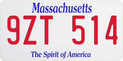 MA license plate 9ZT514