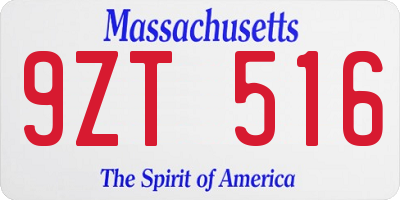 MA license plate 9ZT516