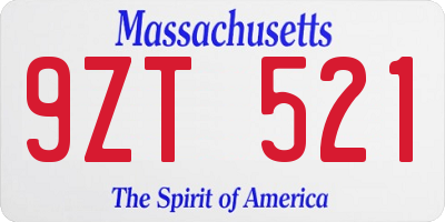 MA license plate 9ZT521