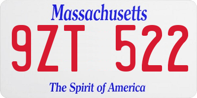 MA license plate 9ZT522
