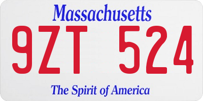 MA license plate 9ZT524