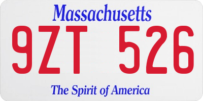 MA license plate 9ZT526