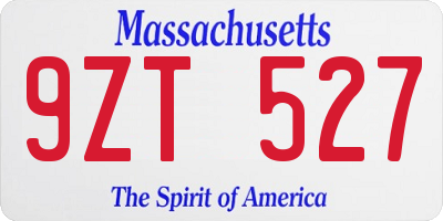 MA license plate 9ZT527