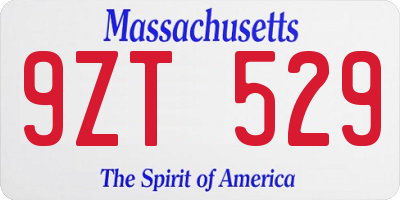 MA license plate 9ZT529