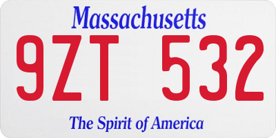 MA license plate 9ZT532