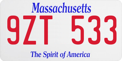 MA license plate 9ZT533