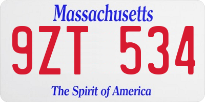 MA license plate 9ZT534