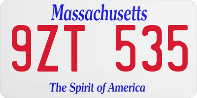 MA license plate 9ZT535