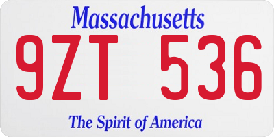 MA license plate 9ZT536
