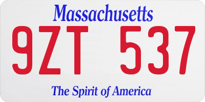MA license plate 9ZT537
