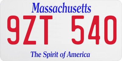 MA license plate 9ZT540
