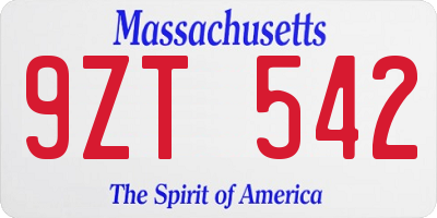 MA license plate 9ZT542