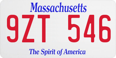 MA license plate 9ZT546
