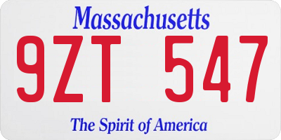 MA license plate 9ZT547
