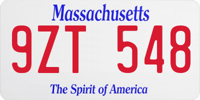 MA license plate 9ZT548