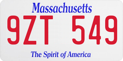 MA license plate 9ZT549