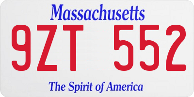 MA license plate 9ZT552