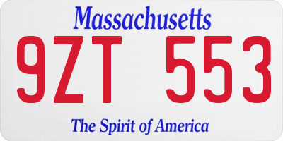 MA license plate 9ZT553