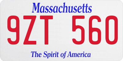 MA license plate 9ZT560