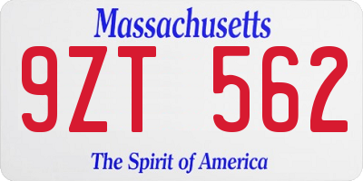 MA license plate 9ZT562