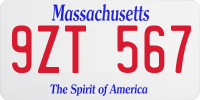 MA license plate 9ZT567