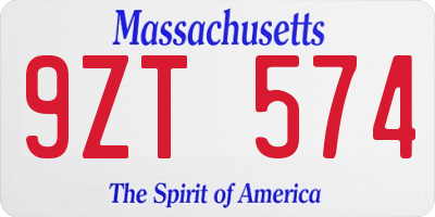 MA license plate 9ZT574