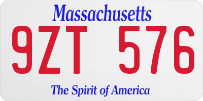 MA license plate 9ZT576