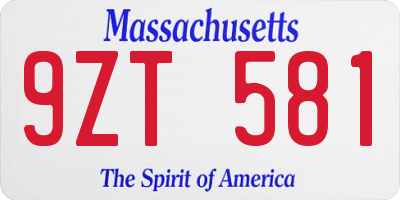 MA license plate 9ZT581