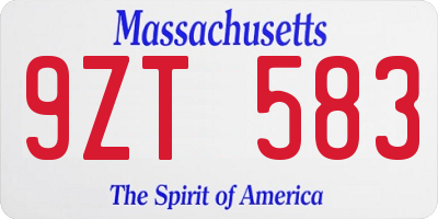 MA license plate 9ZT583