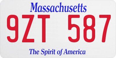 MA license plate 9ZT587