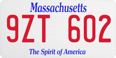 MA license plate 9ZT602