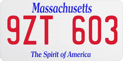 MA license plate 9ZT603