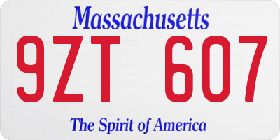 MA license plate 9ZT607