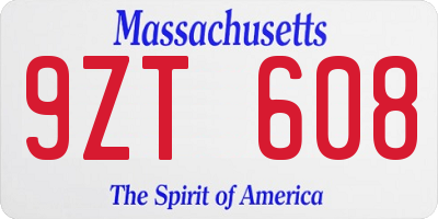 MA license plate 9ZT608