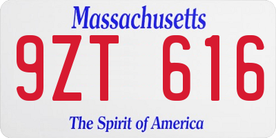 MA license plate 9ZT616