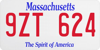 MA license plate 9ZT624