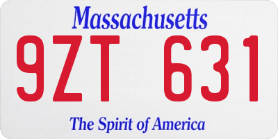 MA license plate 9ZT631