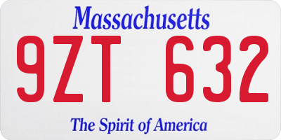 MA license plate 9ZT632