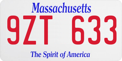 MA license plate 9ZT633