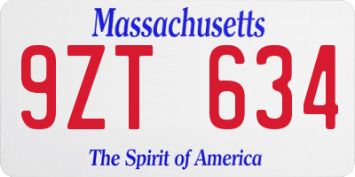 MA license plate 9ZT634