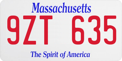 MA license plate 9ZT635