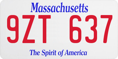 MA license plate 9ZT637