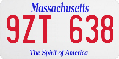 MA license plate 9ZT638