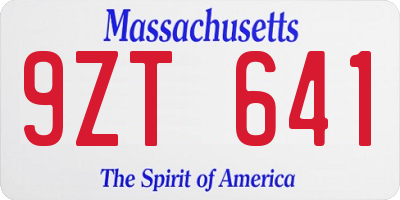 MA license plate 9ZT641