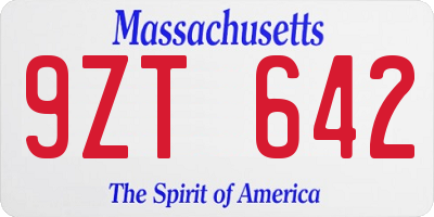 MA license plate 9ZT642