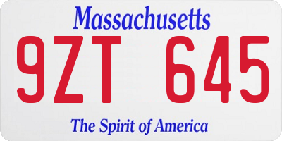 MA license plate 9ZT645