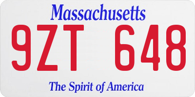 MA license plate 9ZT648