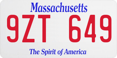 MA license plate 9ZT649