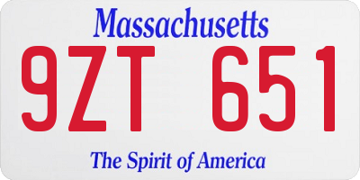 MA license plate 9ZT651