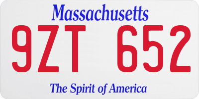 MA license plate 9ZT652